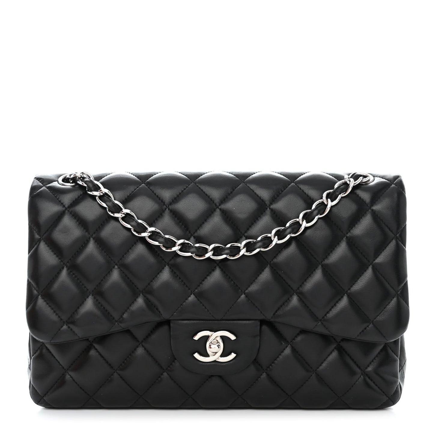 Lambskin Quilted Jumbo Double Flap Black