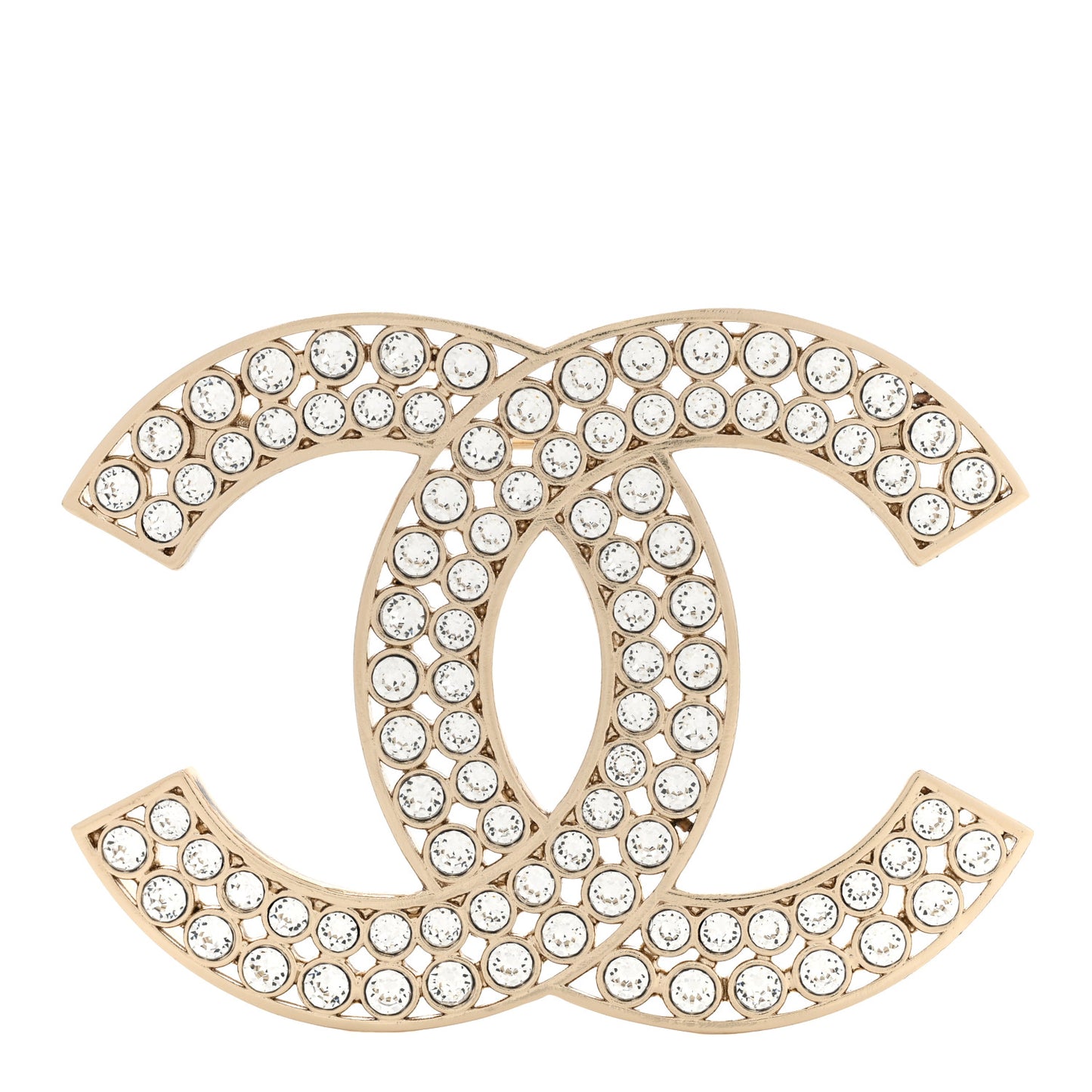 Metal Crystal CC Brooch Gold