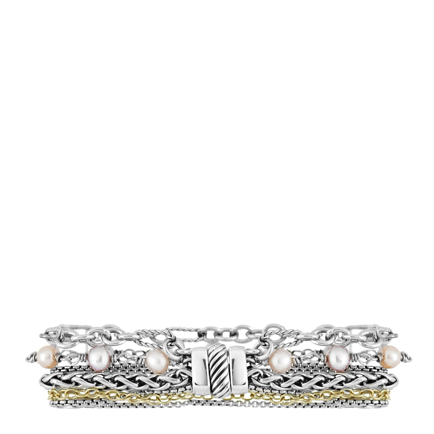 Sterling Silver 18K Yellow Gold Pearl Multi Strand Bracelet