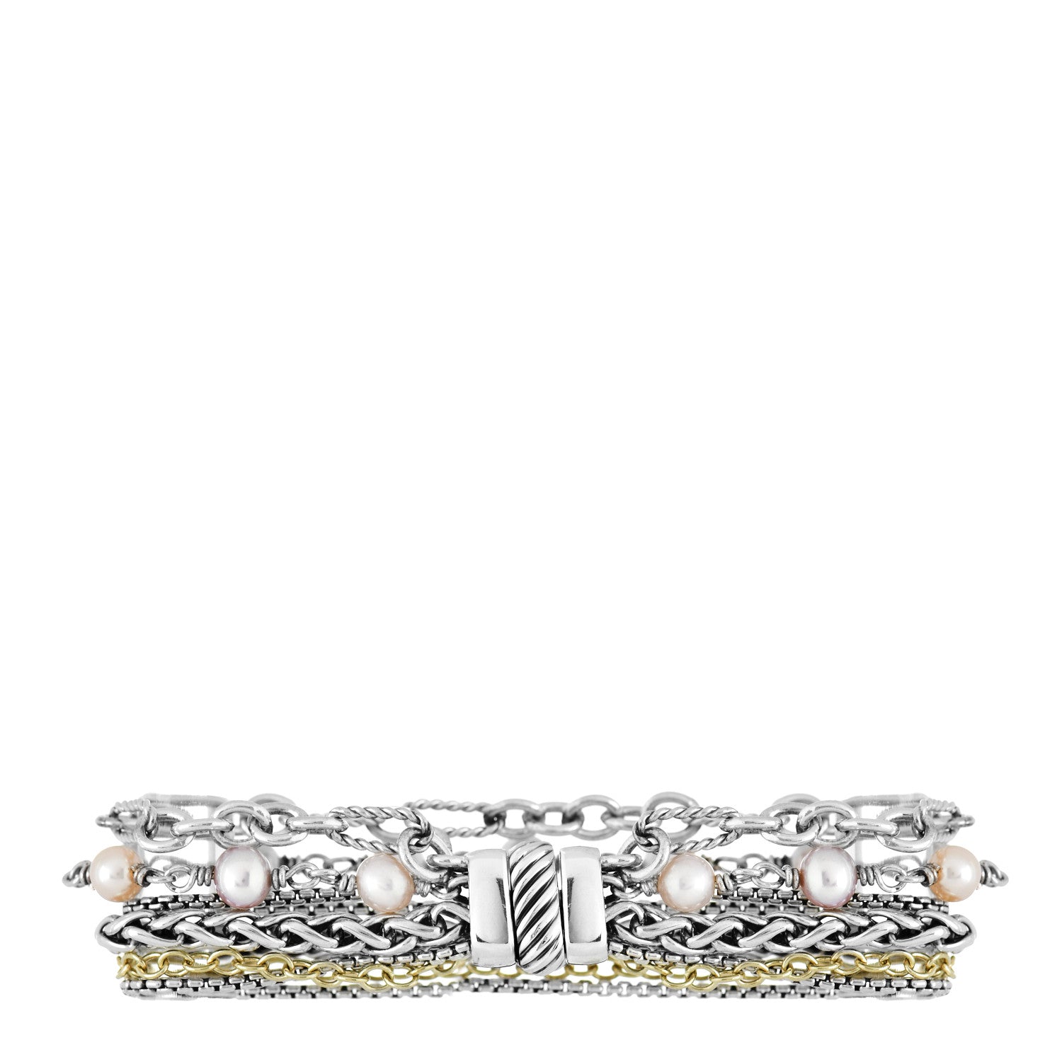 David Yurman Sterling Silver 18K Yellow Gold Pearl Multi Strand Bracelet 3 of 4