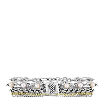 David Yurman Sterling Silver 18K Yellow Gold Pearl Multi Strand Bracelet 3 of 4