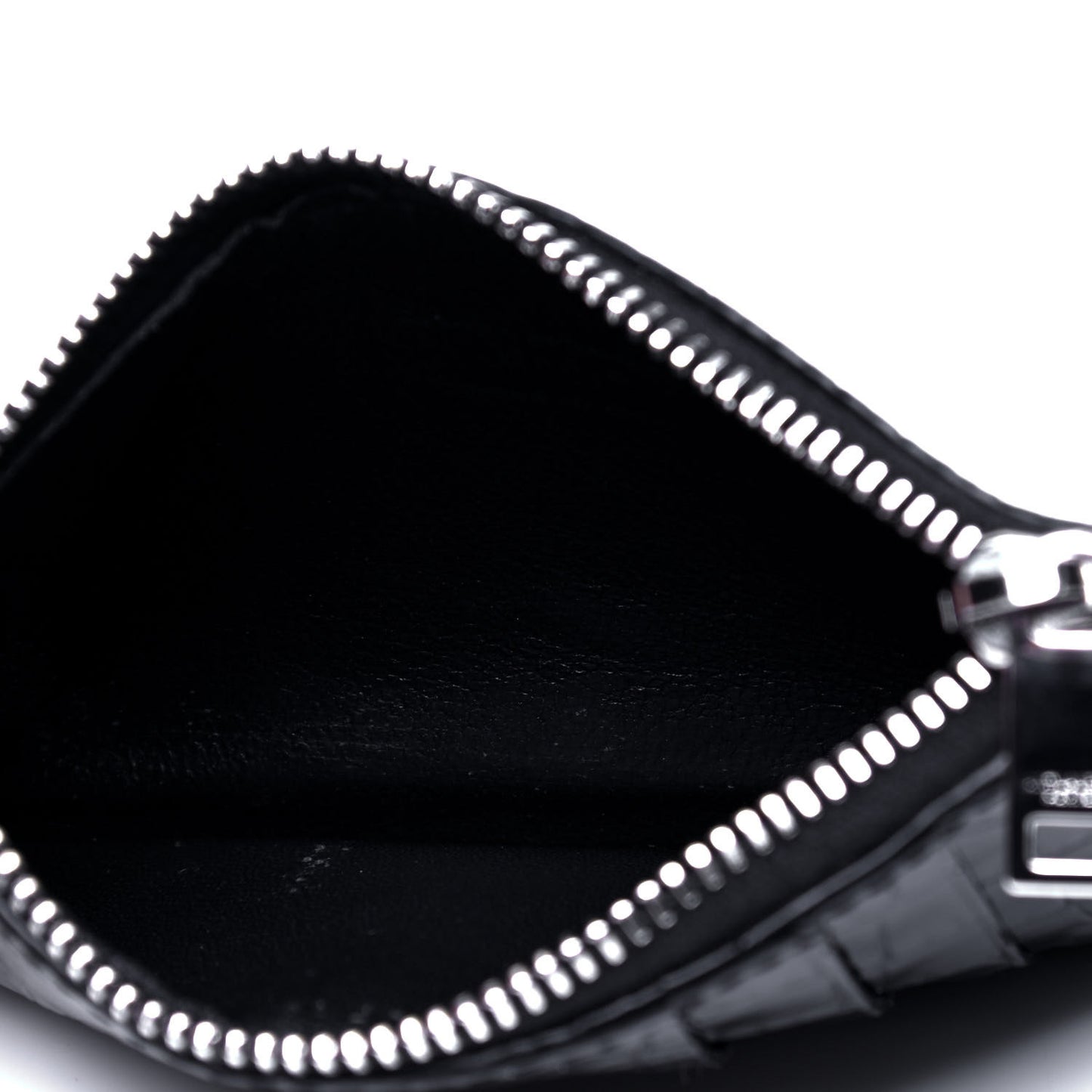 Calfskin Crocodile Embossed 5 Fragments Zip Pouch Card Holder Black