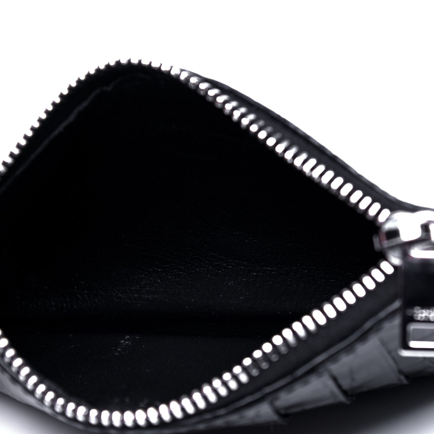Saint Laurent Calfskin Crocodile Embossed 5 Fragments Zip Pouch Card Holder Black 3 of 6
