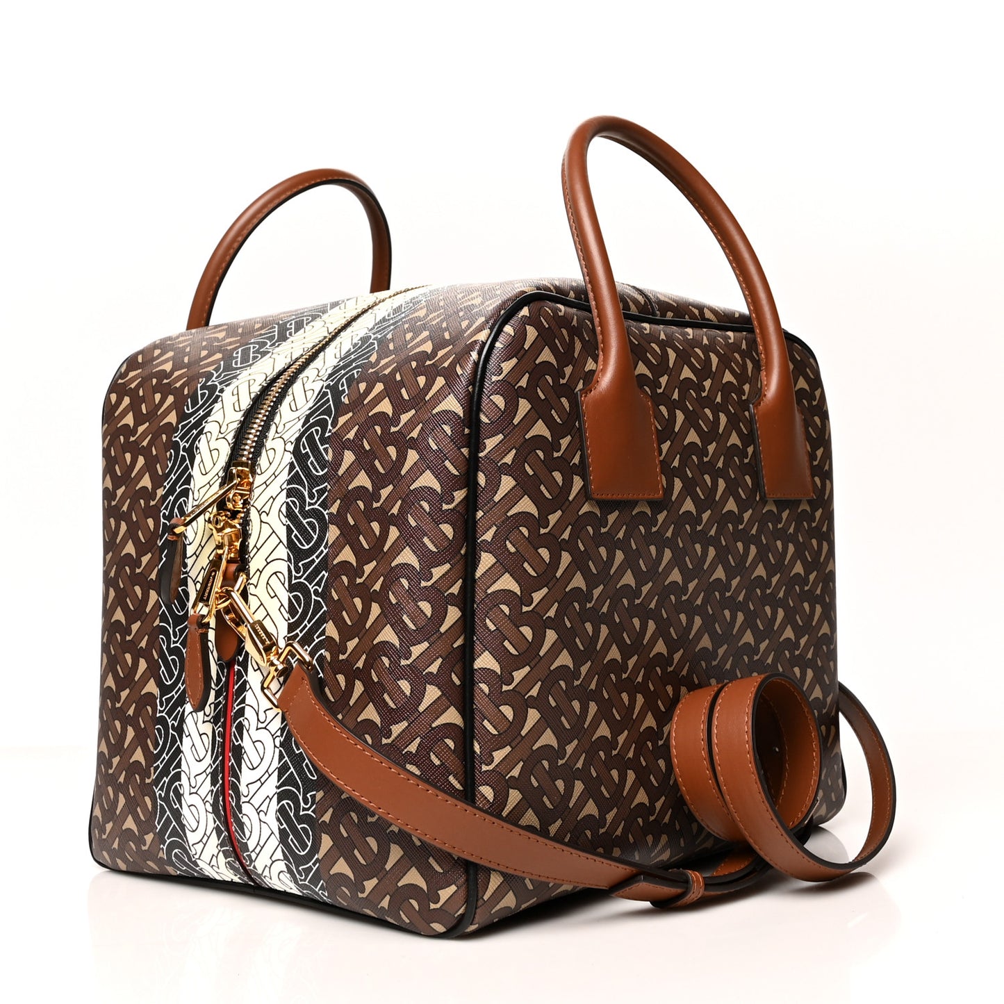 E-canvas Monogram Stripe Medium Cube Bowling Bag Bridle Brown