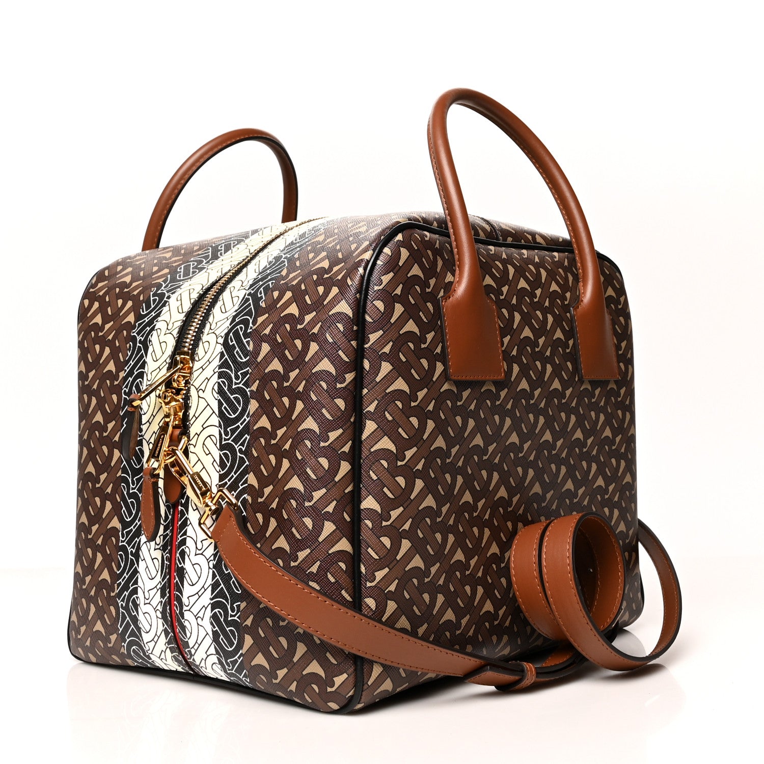 Burberry E-canvas Monogram Stripe Medium Cube Bowling Bag Bridle Brown 3 of 11