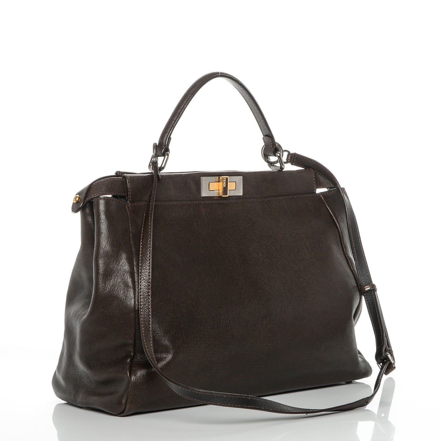 Fendi Goatskin Large Peekaboo Iconic Satchel Moro Grigio 3 of 7