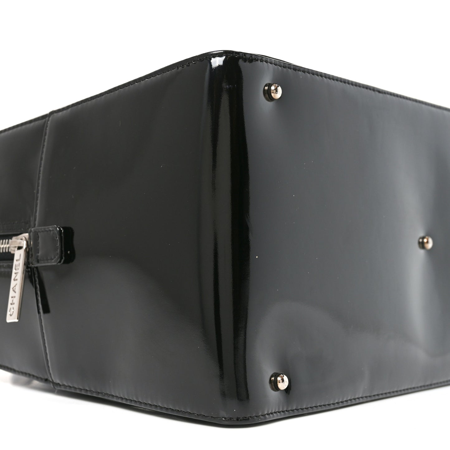 Patent Quilted Chocolate Bar Bowler Black