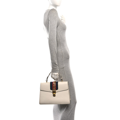 Gucci Calfskin Web Medium Sylvie Top Handle Bag White 2 of 10