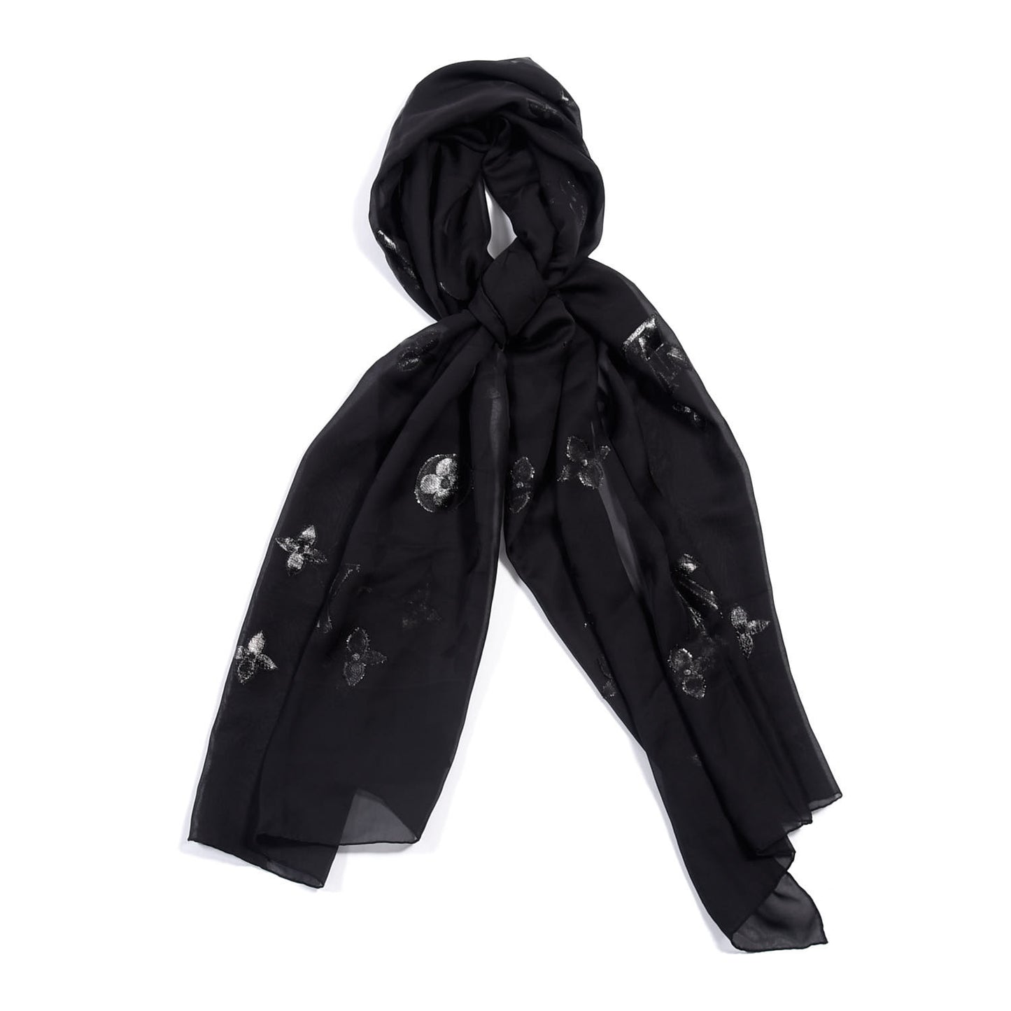 Silk Polyamide Sheer Monogram Scarf Black