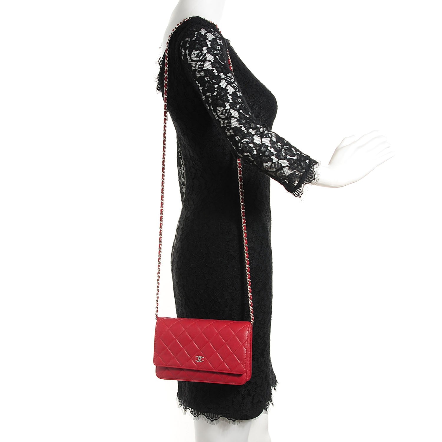 Chanel Lambskin Quilted Wallet On Chain WOC Red 2 of 8