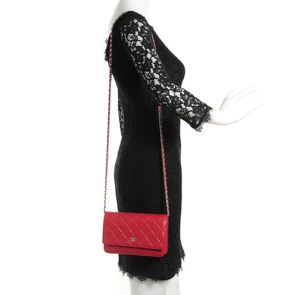 Chanel Lambskin Quilted Wallet On Chain WOC Red 2 of 8