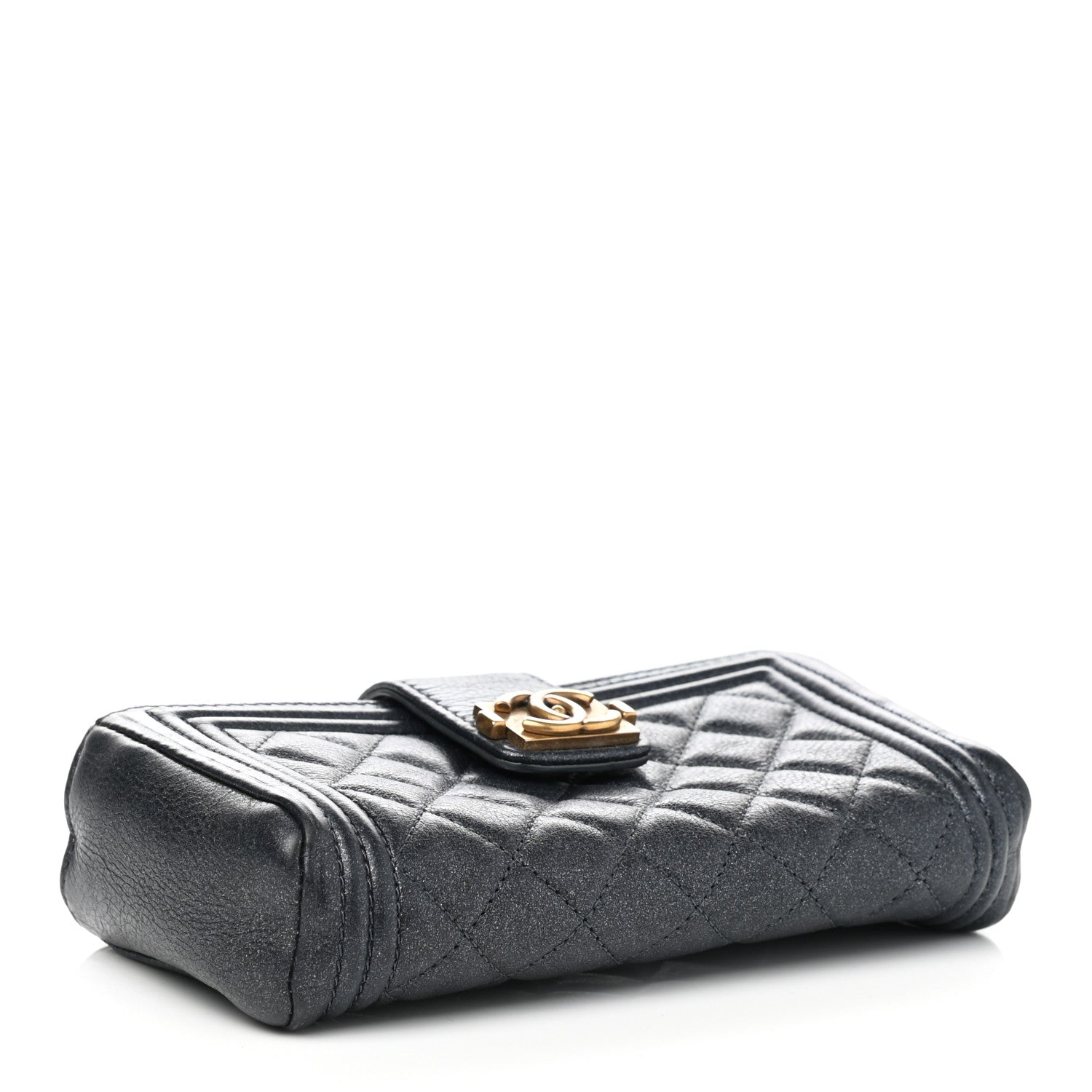 Chanel Metallic Calfskin Quilted Mini Boy Phone Holder Clutch Grey 4 of 8