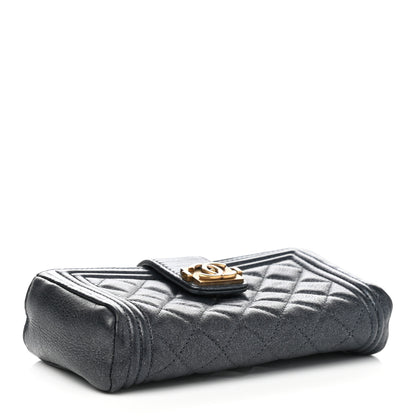 Chanel Metallic Calfskin Quilted Mini Boy Phone Holder Clutch Grey 4 of 8