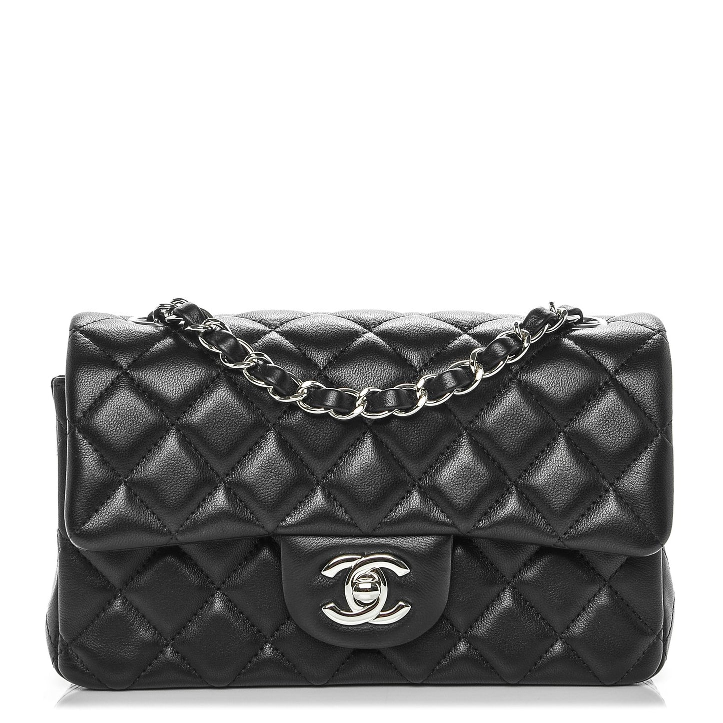 Lambskin Quilted Mini Rectangular Flap Black
