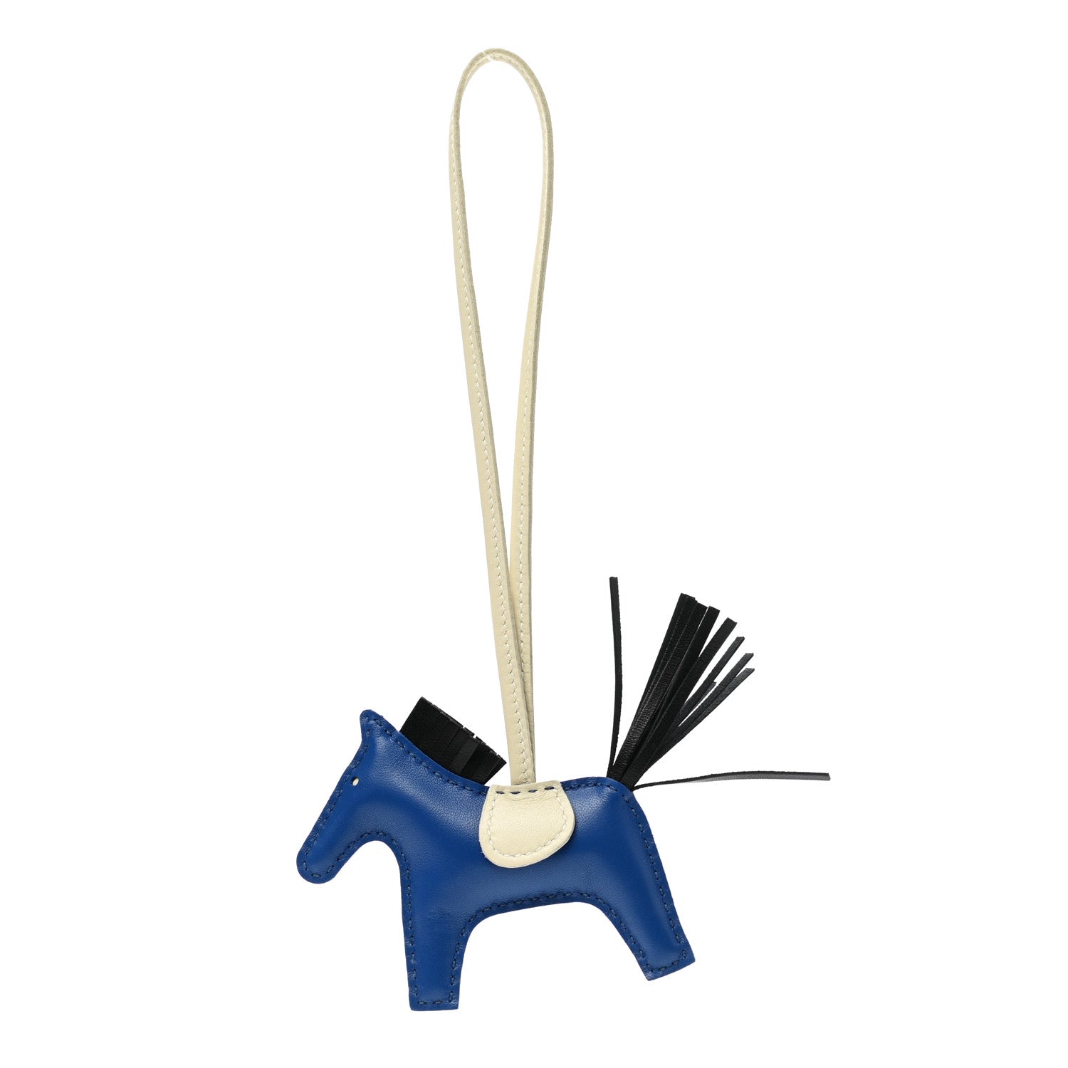 Hermes Milo Lambskin Grigri Rodeo Horse Bag Charm PM Bleu France Black Craie 1 of 5