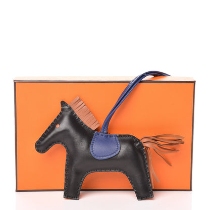 Hermes Milo Lambskin Grigri Rodeo Horse Bag Charm GM Black Bleu Saphir Gold 5 of 5