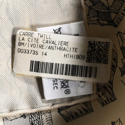 Hermes Silk Twill La Cite Cavaliere Scarf 90 Ivorie Anthracite 3 of 5