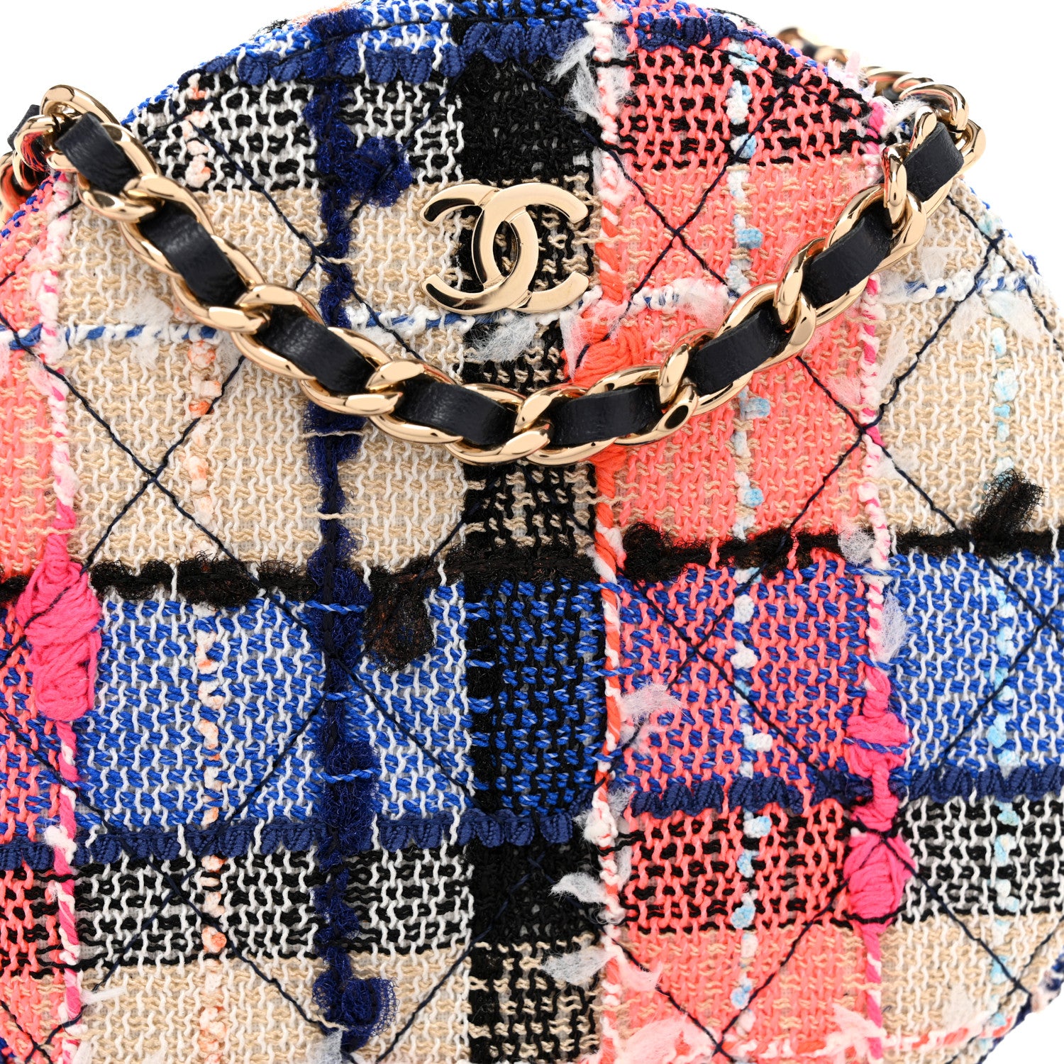 Chanel Tweed Quilted Round Clutch With Chain Blue Orange Multicolor 8 of 11