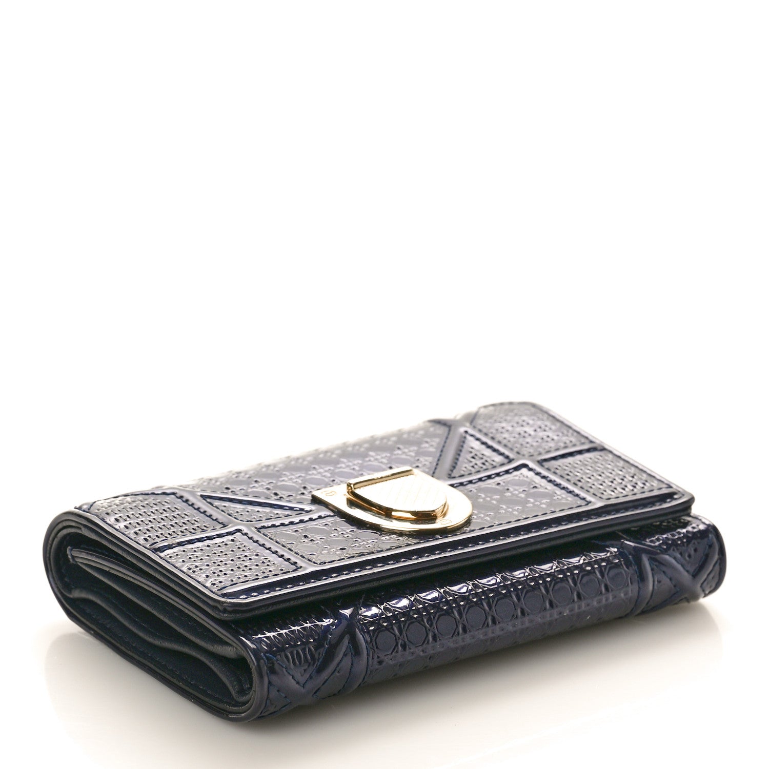 Christian Dior Metallic Patent Micro-Cannage Diorama Elancee Wallet Dark Blue 4 of 9