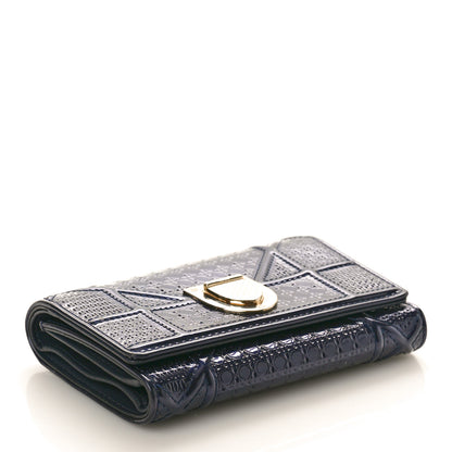 Christian Dior Metallic Patent Micro-Cannage Diorama Elancee Wallet Dark Blue 4 of 9