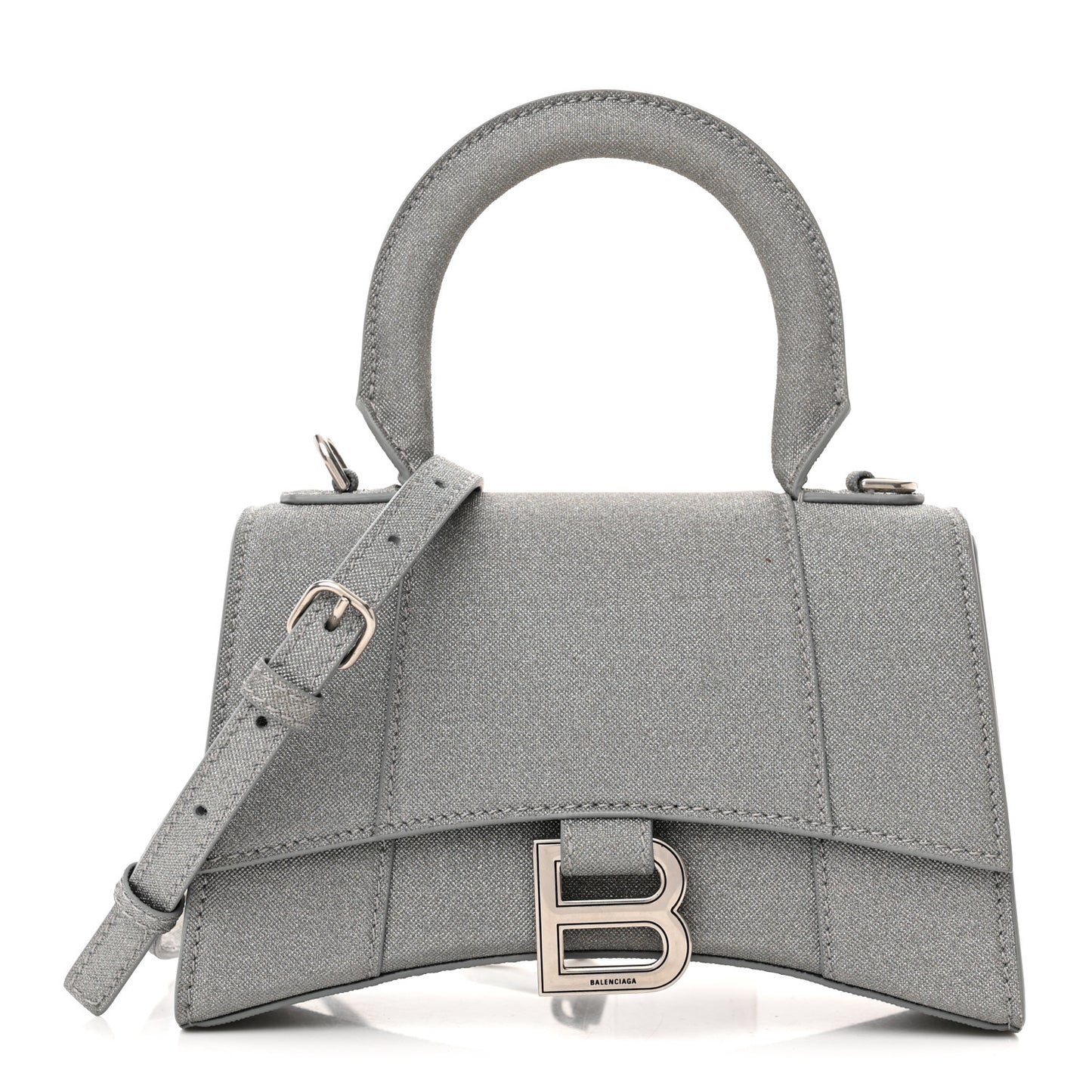 Glitter Fabric Hourglass Top Handle Bag XS Grey