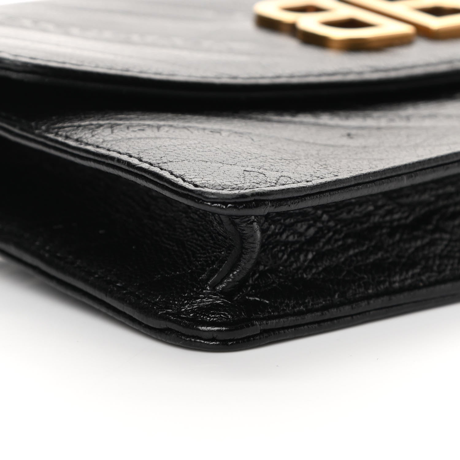 Balenciaga Shiny Goatskin Logo Embossed BB Wallet On Chain Black 8 of 15