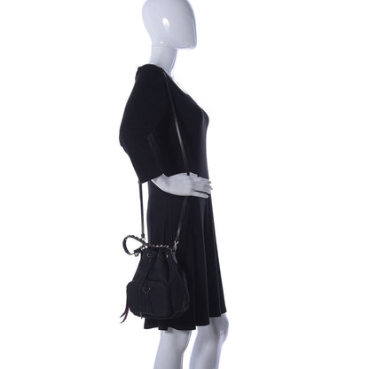 Prada Tessuto Nylon Studded New Vela Mini Bucket Crossbody Bag Black Fuoco 2 of 10