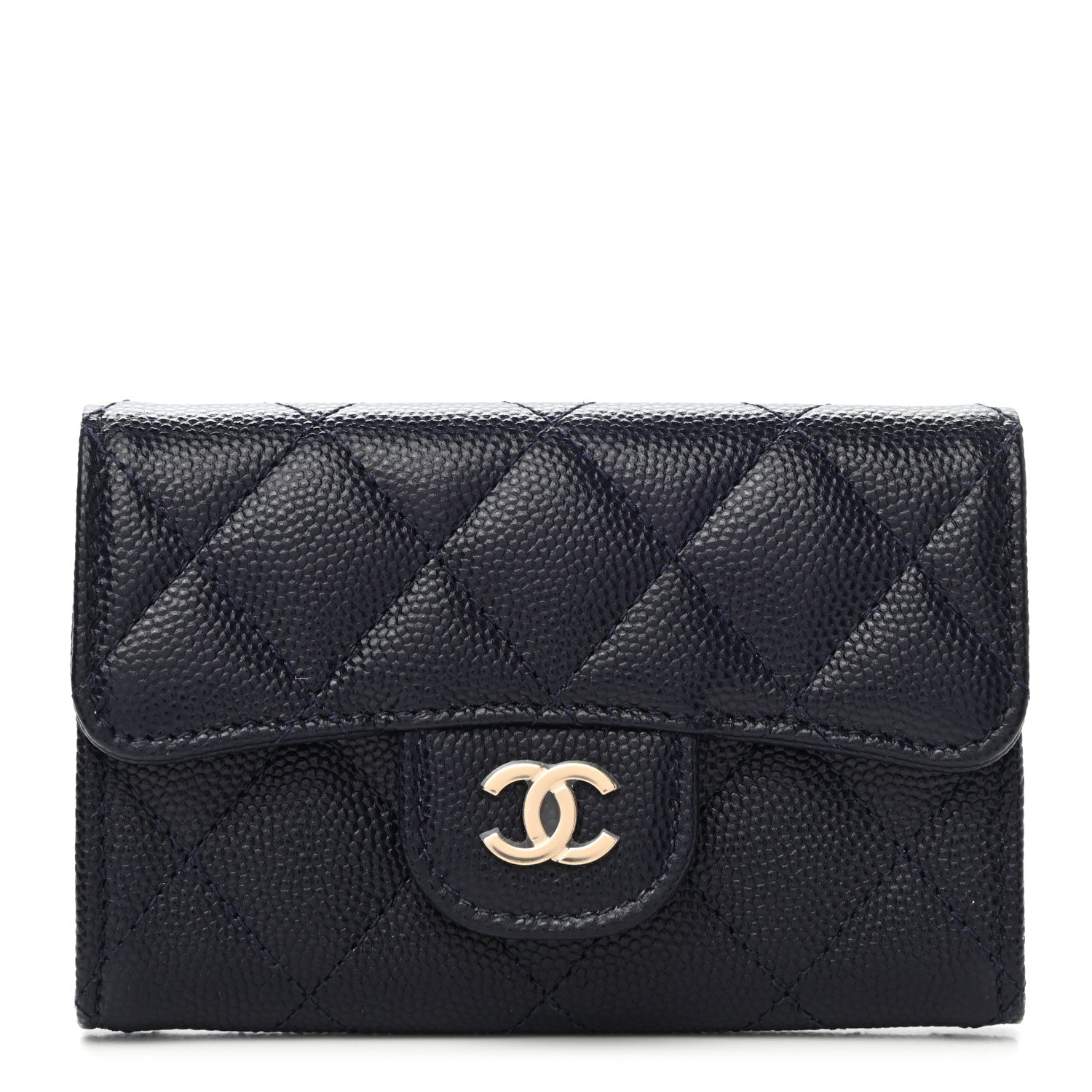 Chanel Caviar Quilted Flap Card Holder Wallet Dark Blue 1 of 8