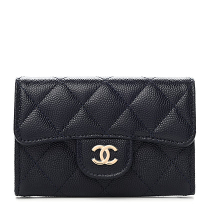 Chanel Caviar Quilted Flap Card Holder Wallet Dark Blue 1 of 8