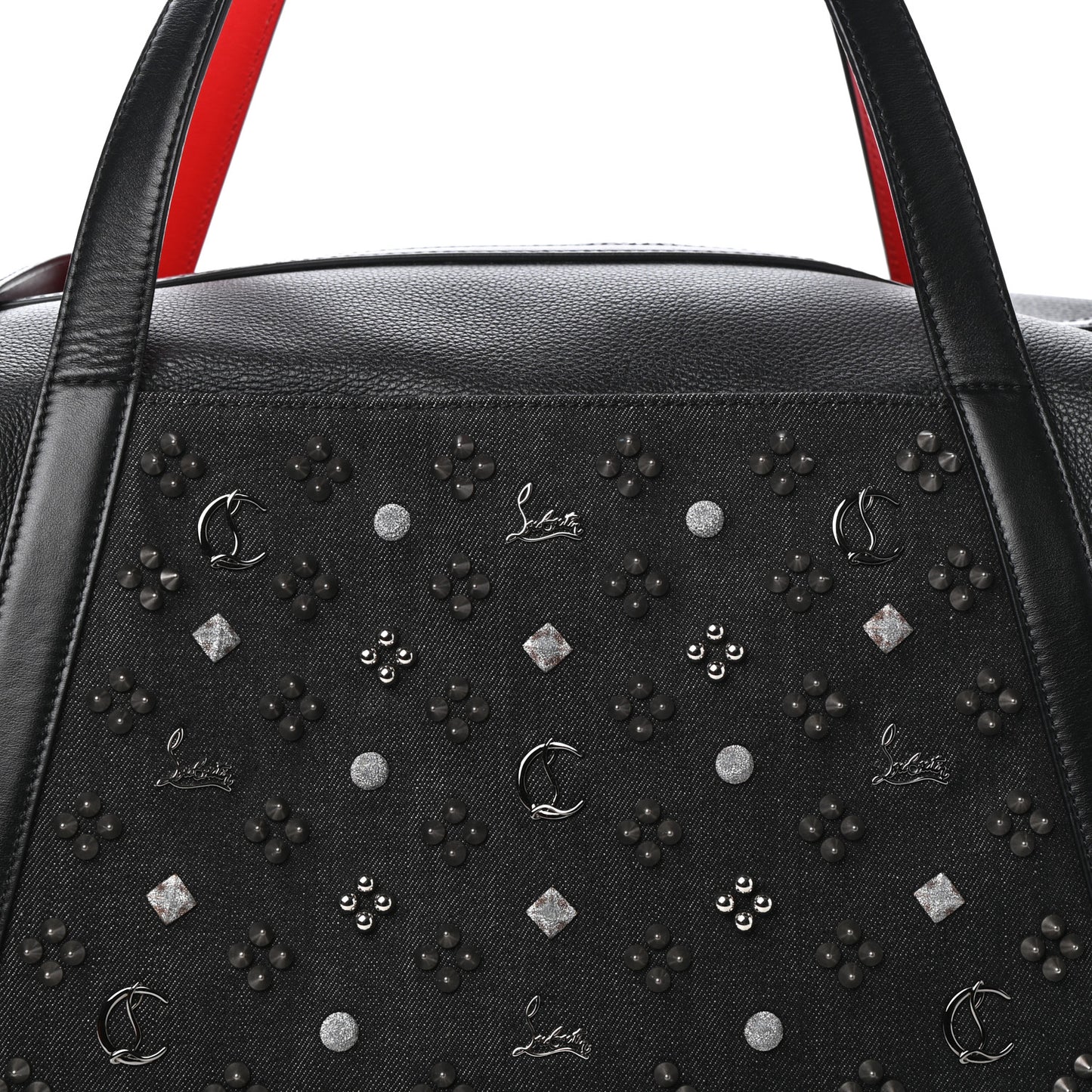 Calfskin Studded Spikes Shoulder Bag Black