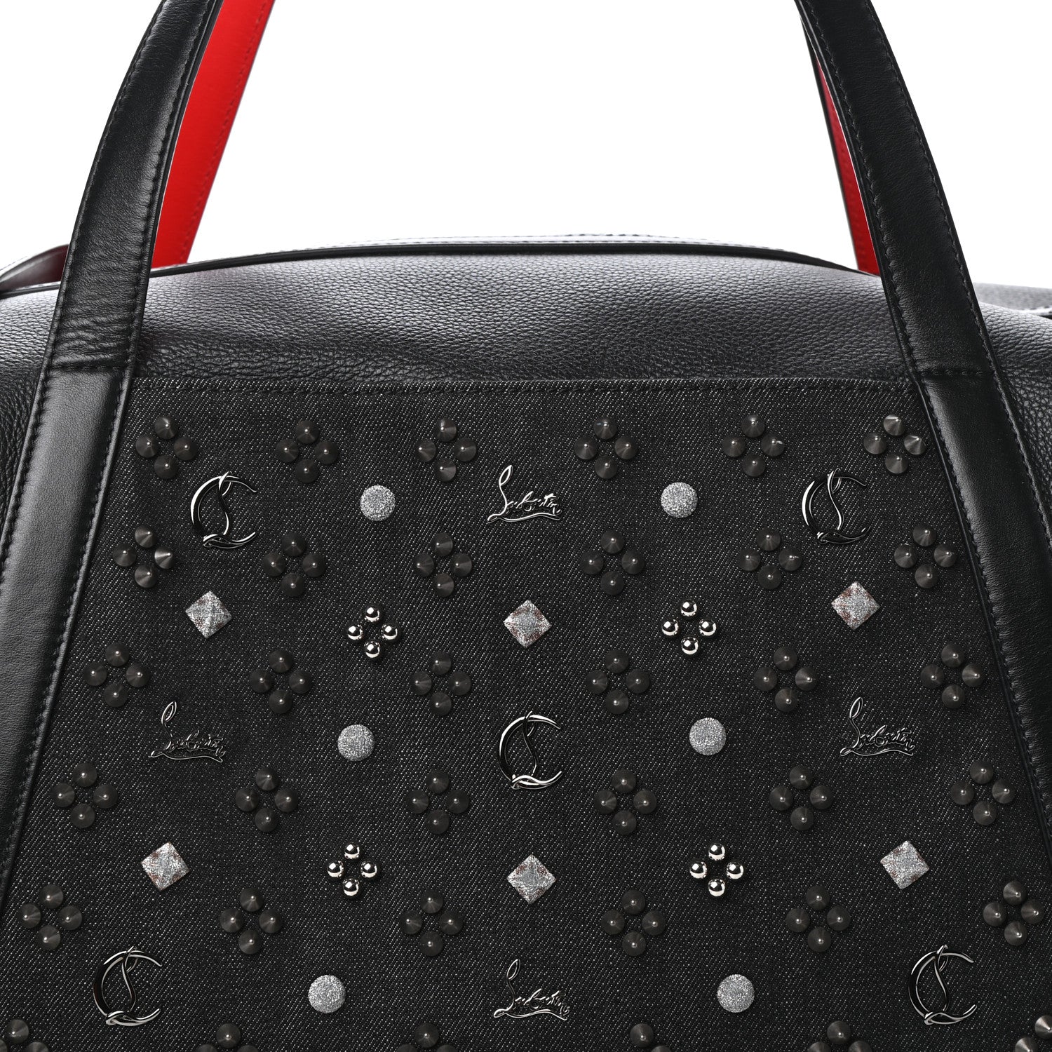 Christian Louboutin Calfskin Studded Spikes Shoulder Bag Black 7 of 9