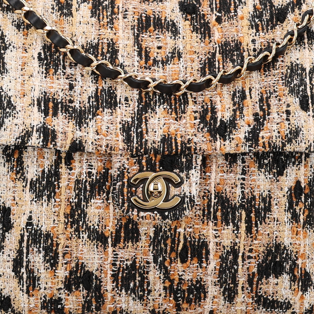 Tweed Mixed Fibers Leopard Print Souplissimo Maxi Flap Brown Black White