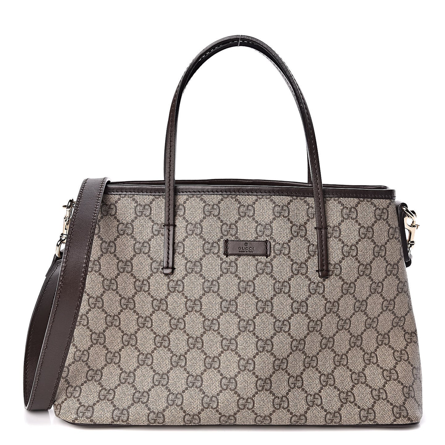 GG Supreme Monogram Small Zippered Tote Dark Brown