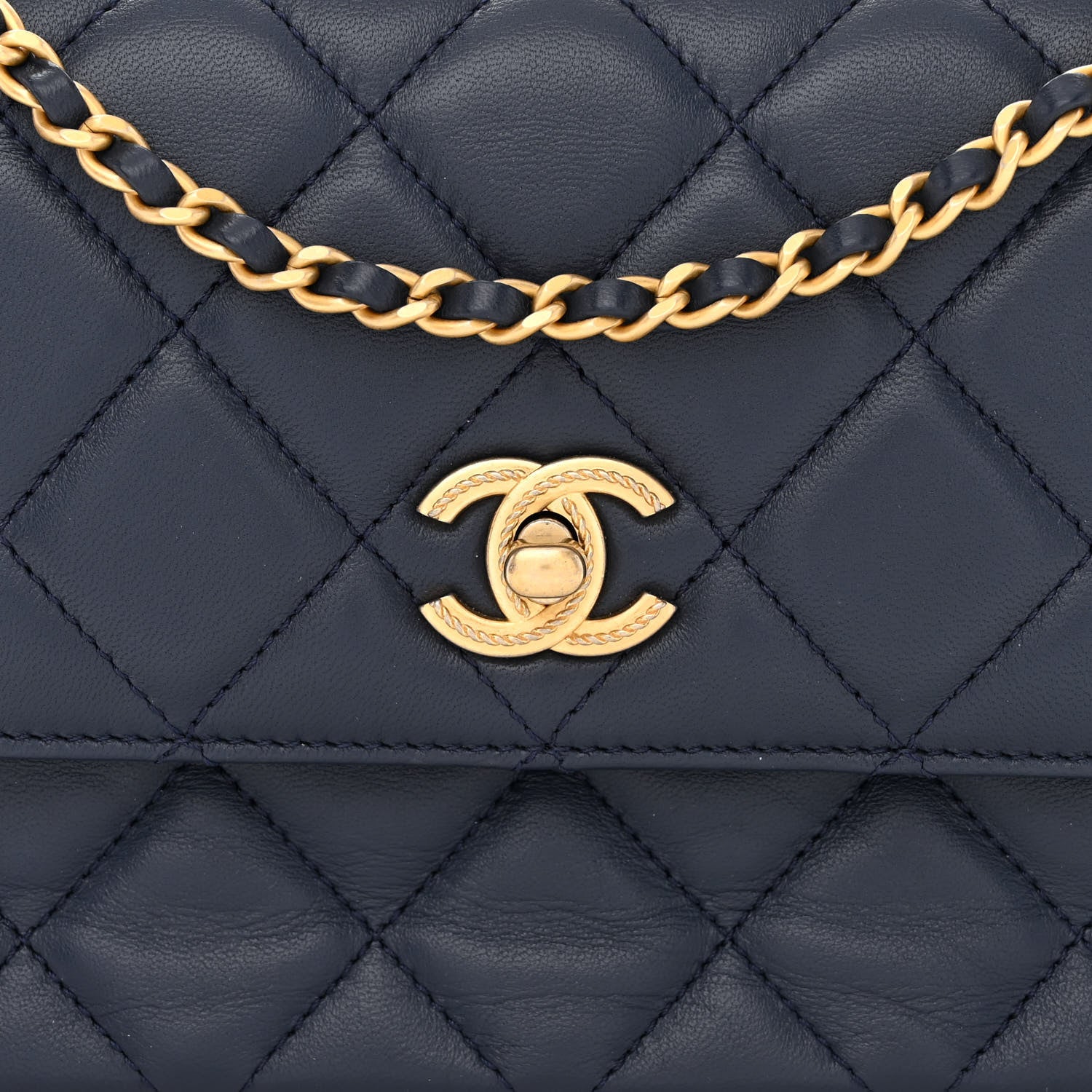 Chanel Lambskin Metal Quilted Twist Top Handle Flap With Chain Blue 8 of 11