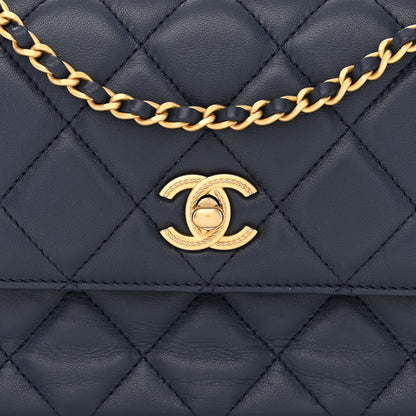Chanel Lambskin Metal Quilted Twist Top Handle Flap With Chain Blue 8 of 11