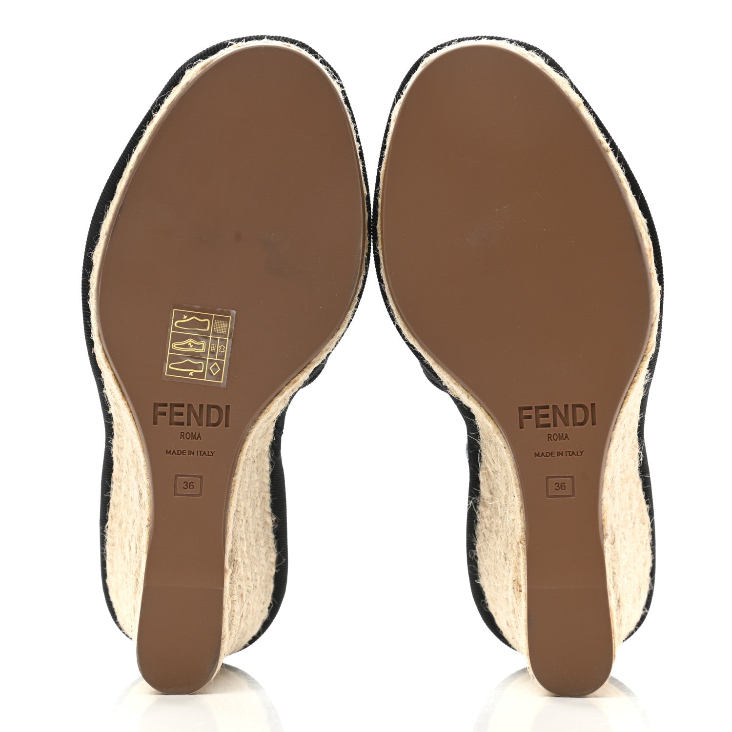 Fendi Canvas FF Embroidered Roma Ankle Wrap Wedge Espadrilles 36 Black 5 of 10