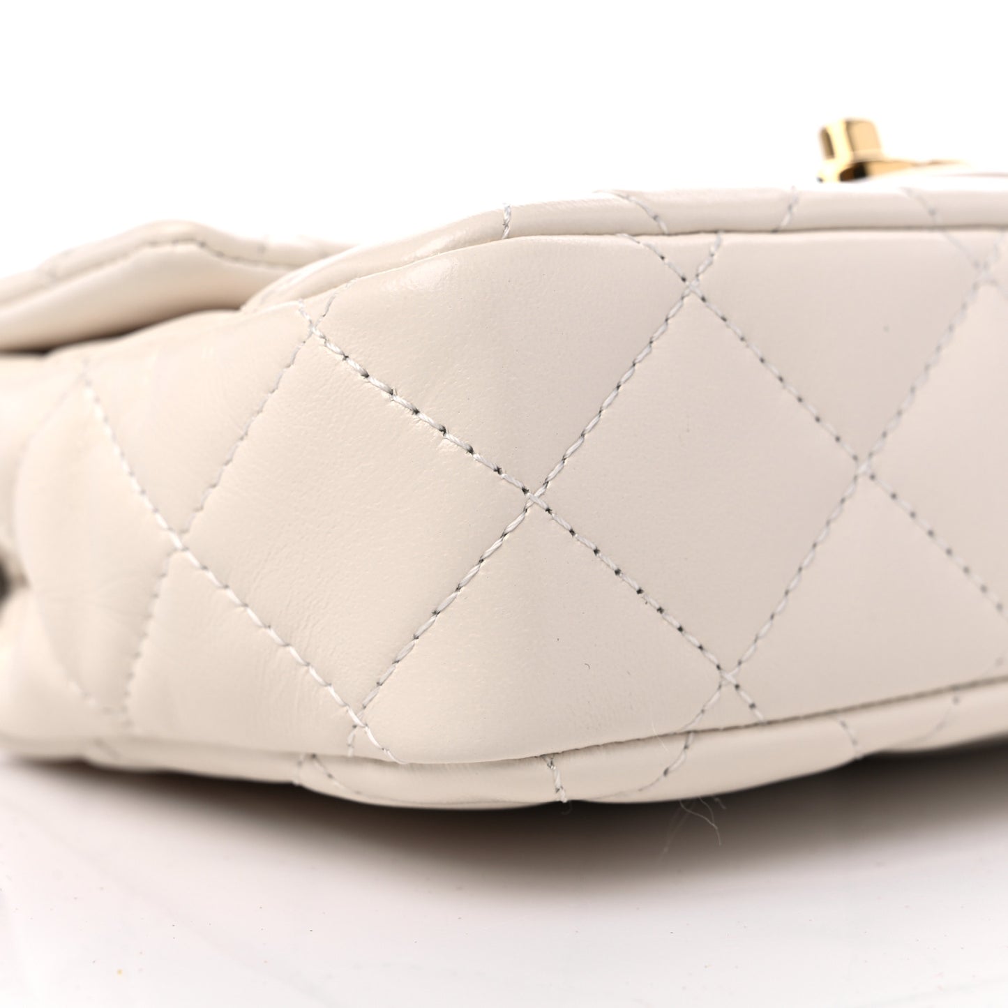 Shiny Lambskin Quilted Golden Links Top Handle Flap White