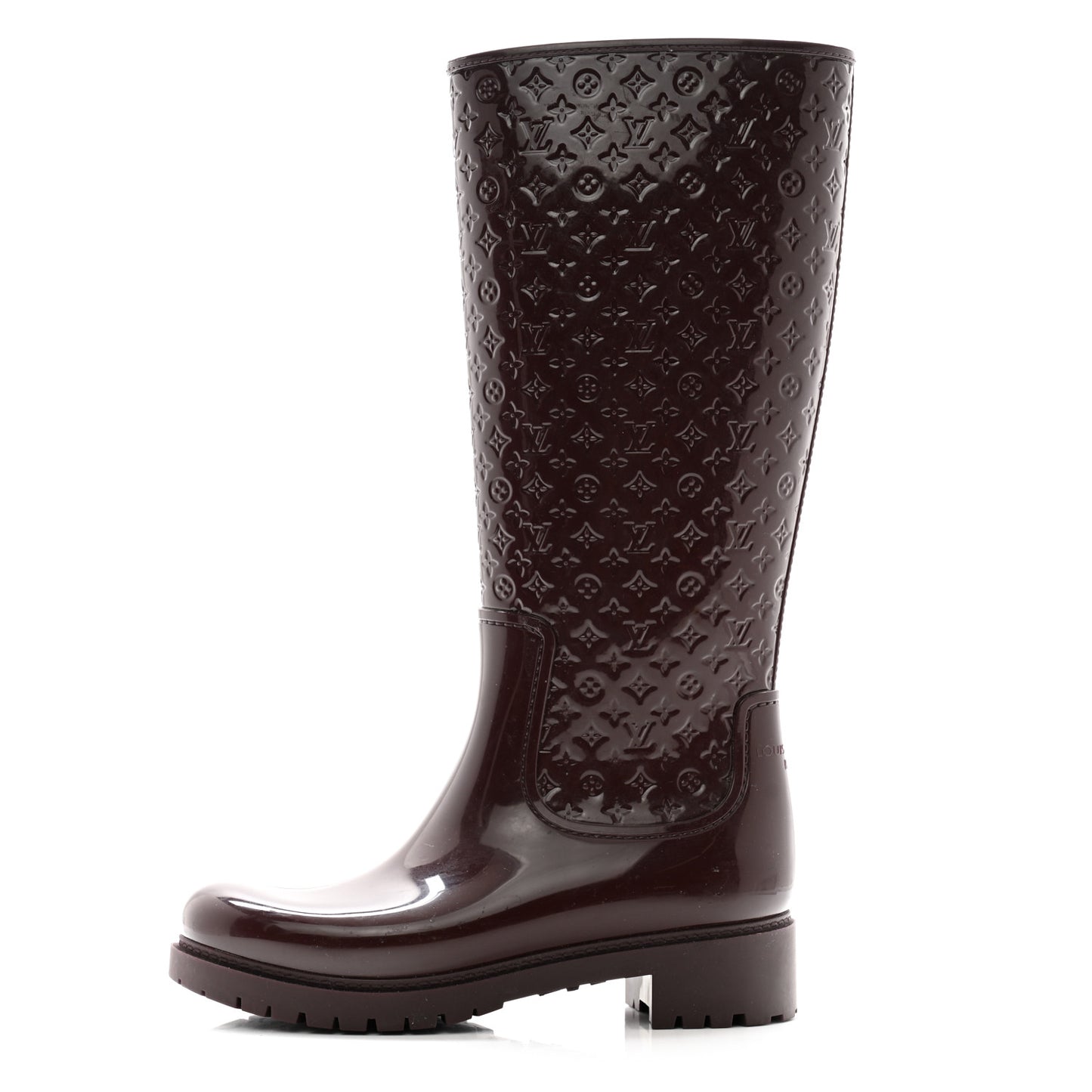 Rubber Embossed Monogram Splash Rain Boots 38 Burgundy