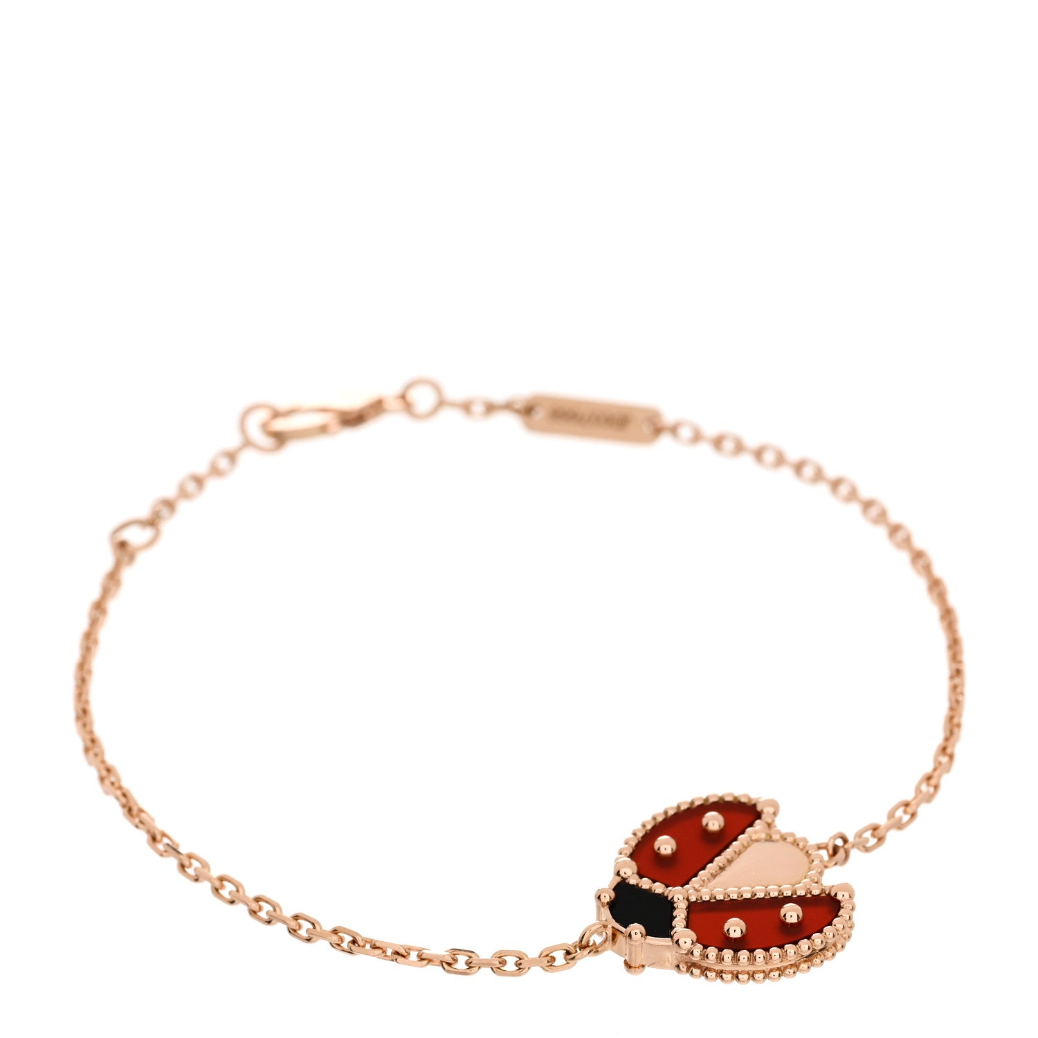 Van Cleef & Arpels 18K Rose Gold Carnelian Onyx Lucky Spring Open Wing Lady Bug Bracelet 1 of 5