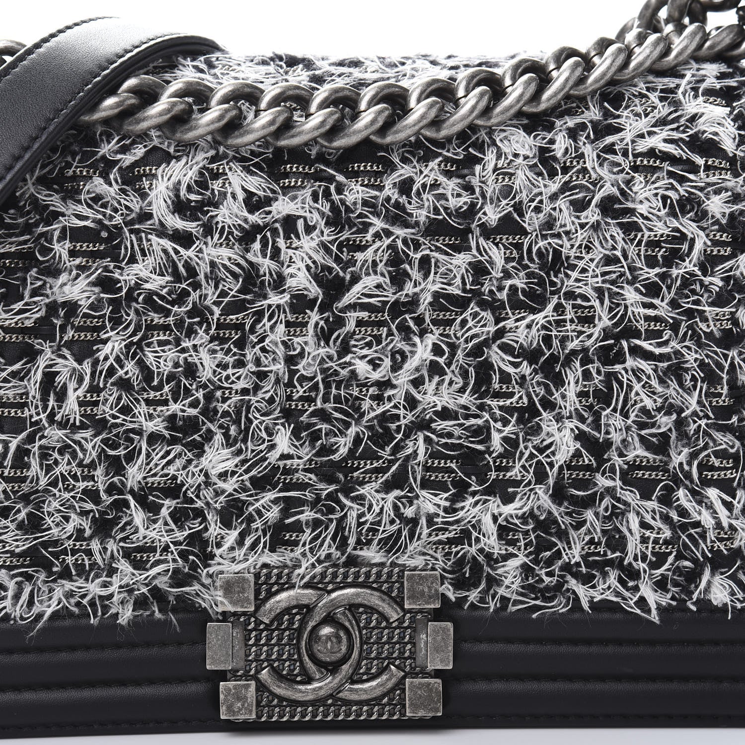 Chanel Tweed Calfskin Medium Boy Flap Black White 10 of 11