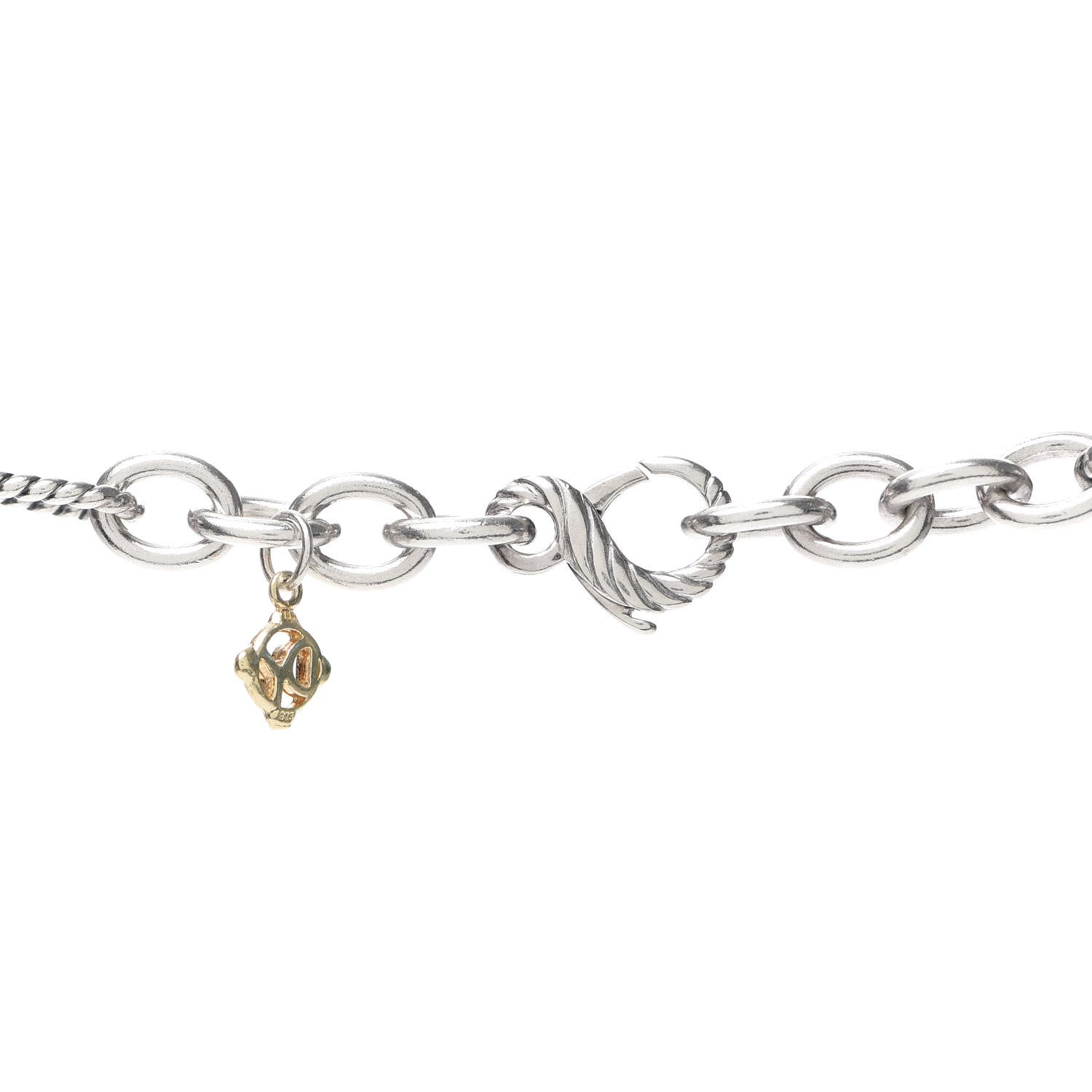 David Yurman Sterling Silver 18K Yellow Gold Figaro Chain Link Necklace 4 of 5