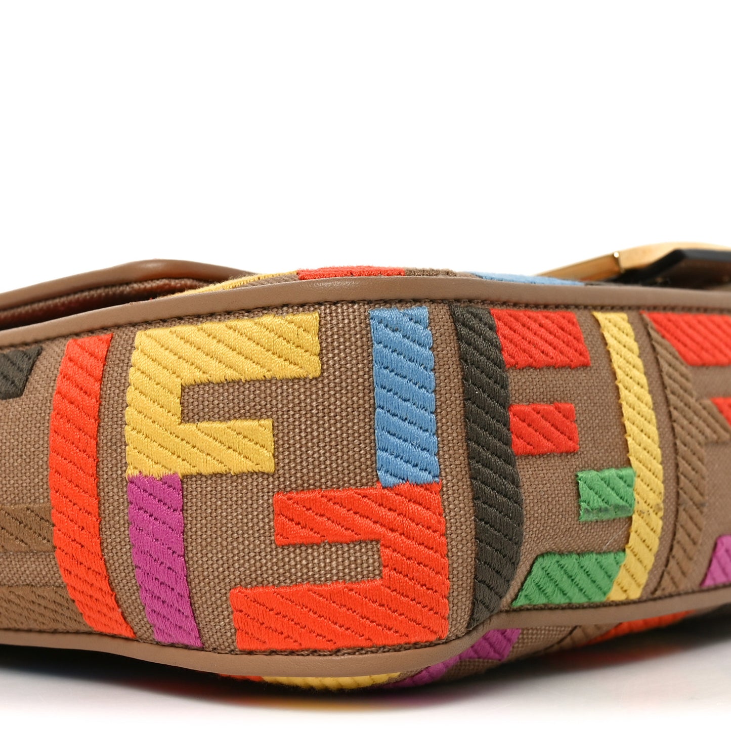 Canvas Vitello King FF Multicolor Embroidered Baguette Multicolor Cuoio