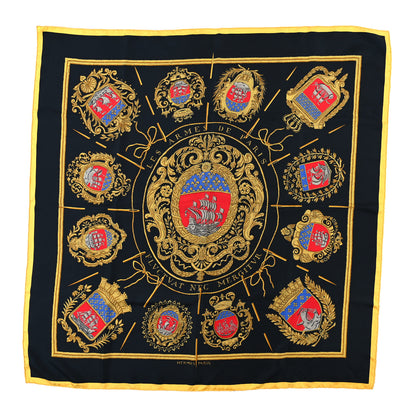 Hermes Silk Les Armes de Paris Scarf 90 Black Gold 1 of 3