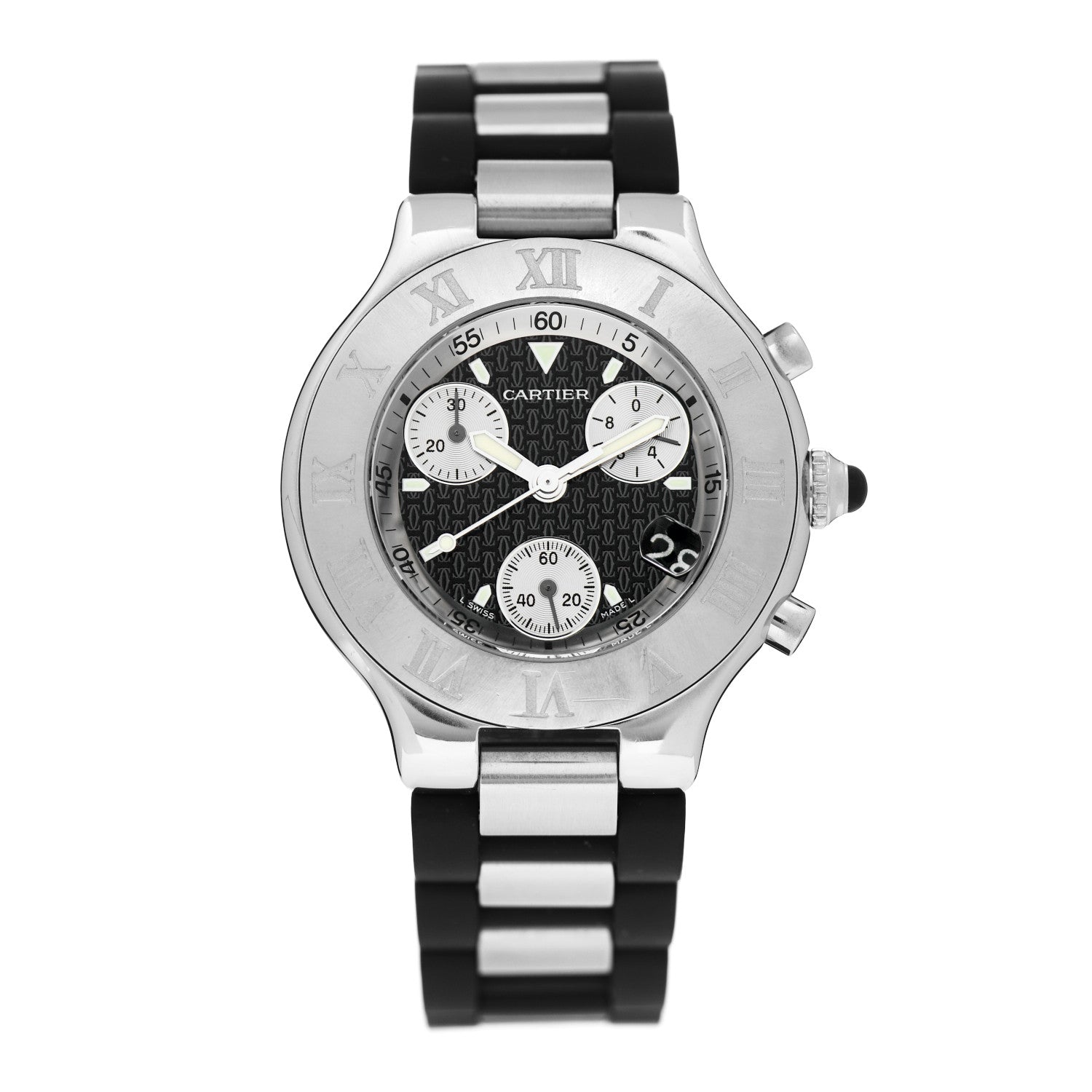 Cartier Stainless Steel Rubber 38mm Must 21 Chronoscaph Quartz Watch Black 1 of 4