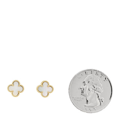Van Cleef & Arpels 18K Yellow Gold Mother of Pearl Sweet Alhambra Earrings 2 of 4