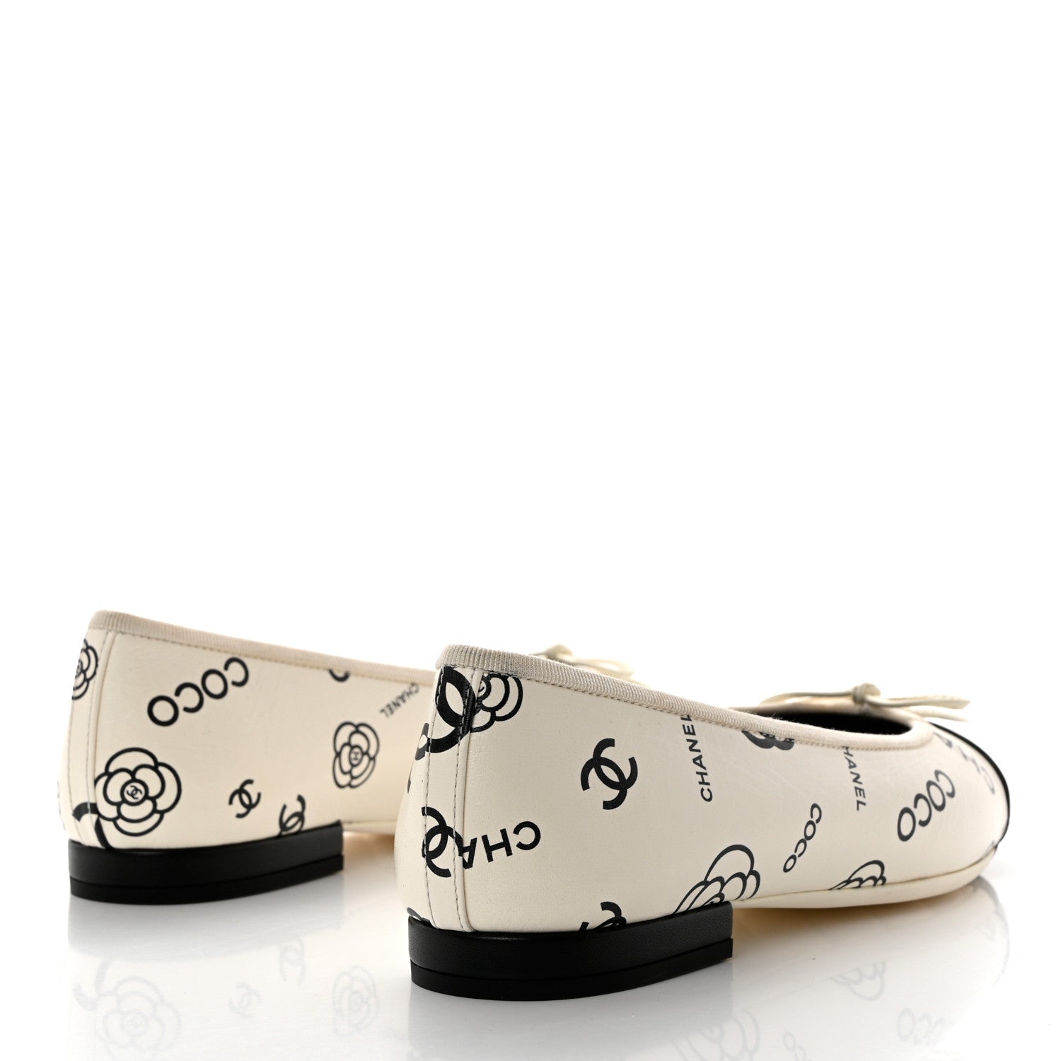 Chanel Printed Lambskin Cap Toe CC Ballet Flats 37 White Black 4 of 10