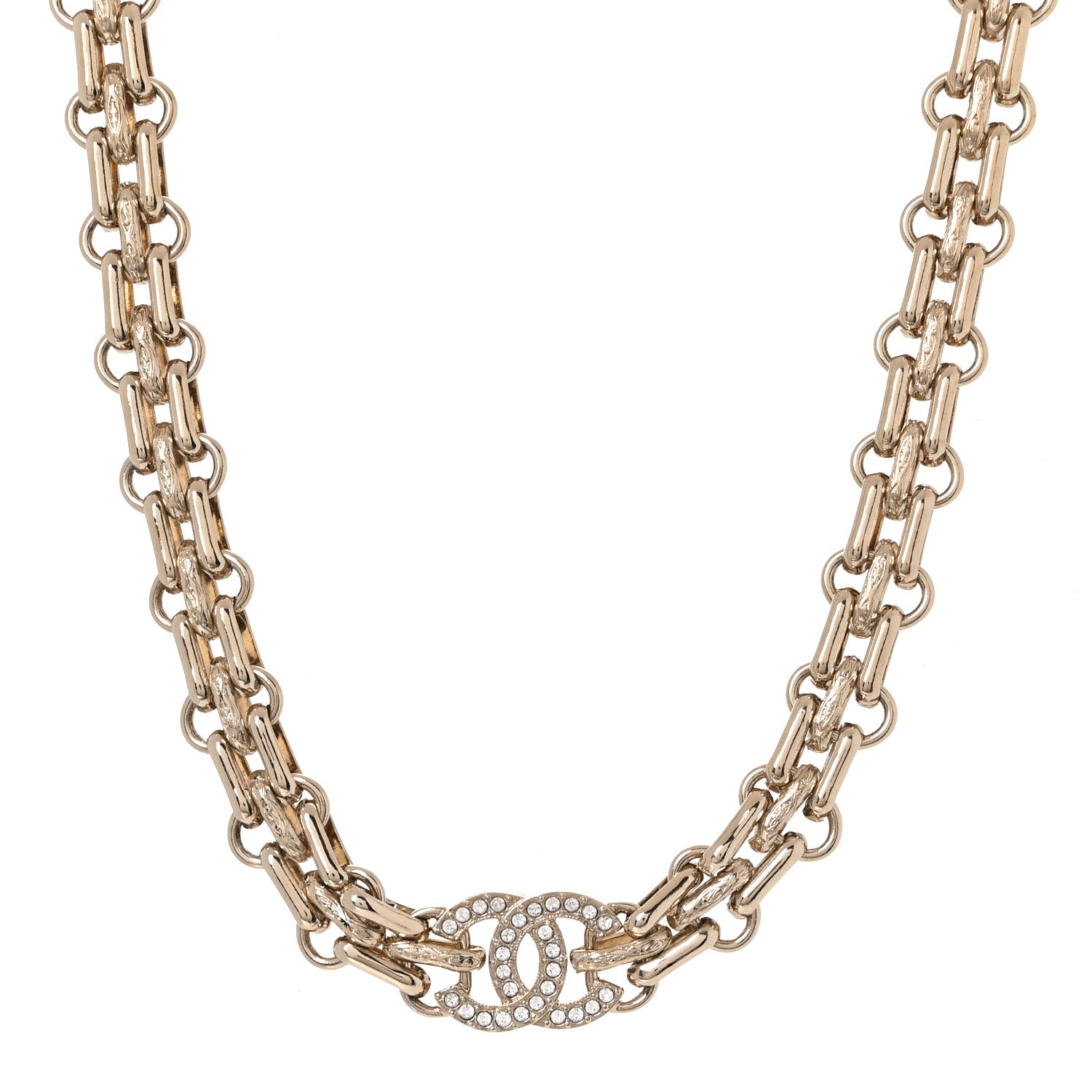 Chanel Metal Crystal CC Choker Necklace Gold 1 of 4