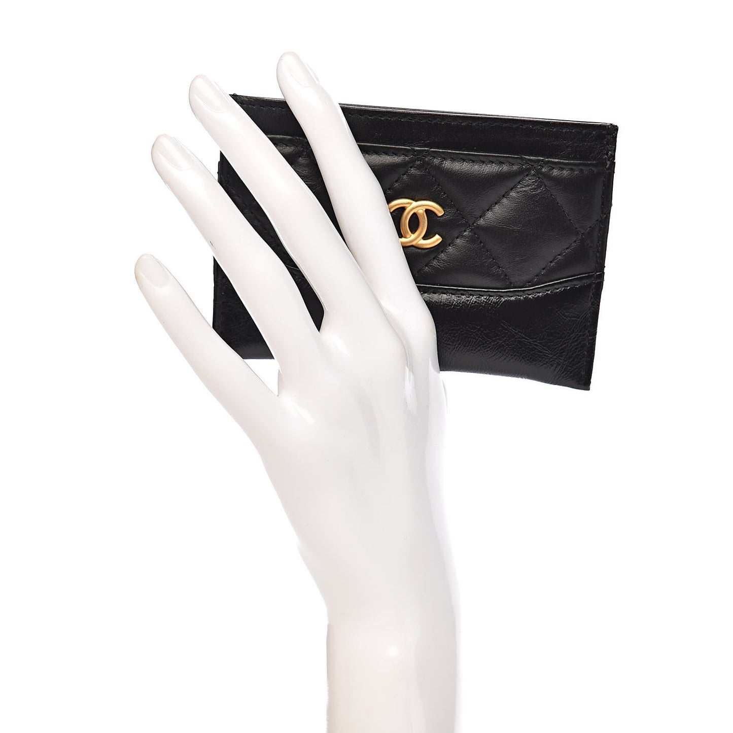 Aged Calfskin Quilted Gabrielle Card Holder Black