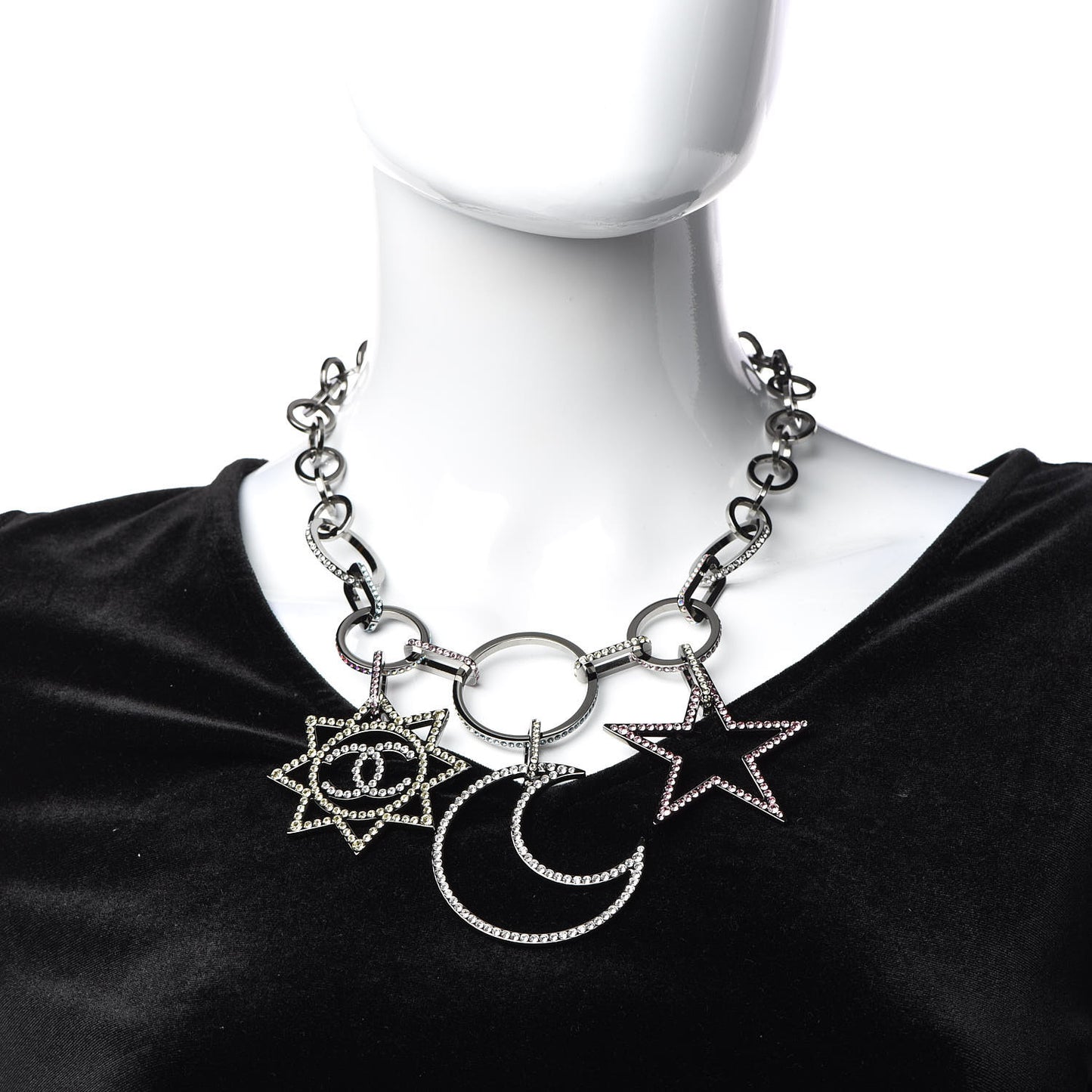 Ruthenium Crystal CC Star Moon Star Necklace
