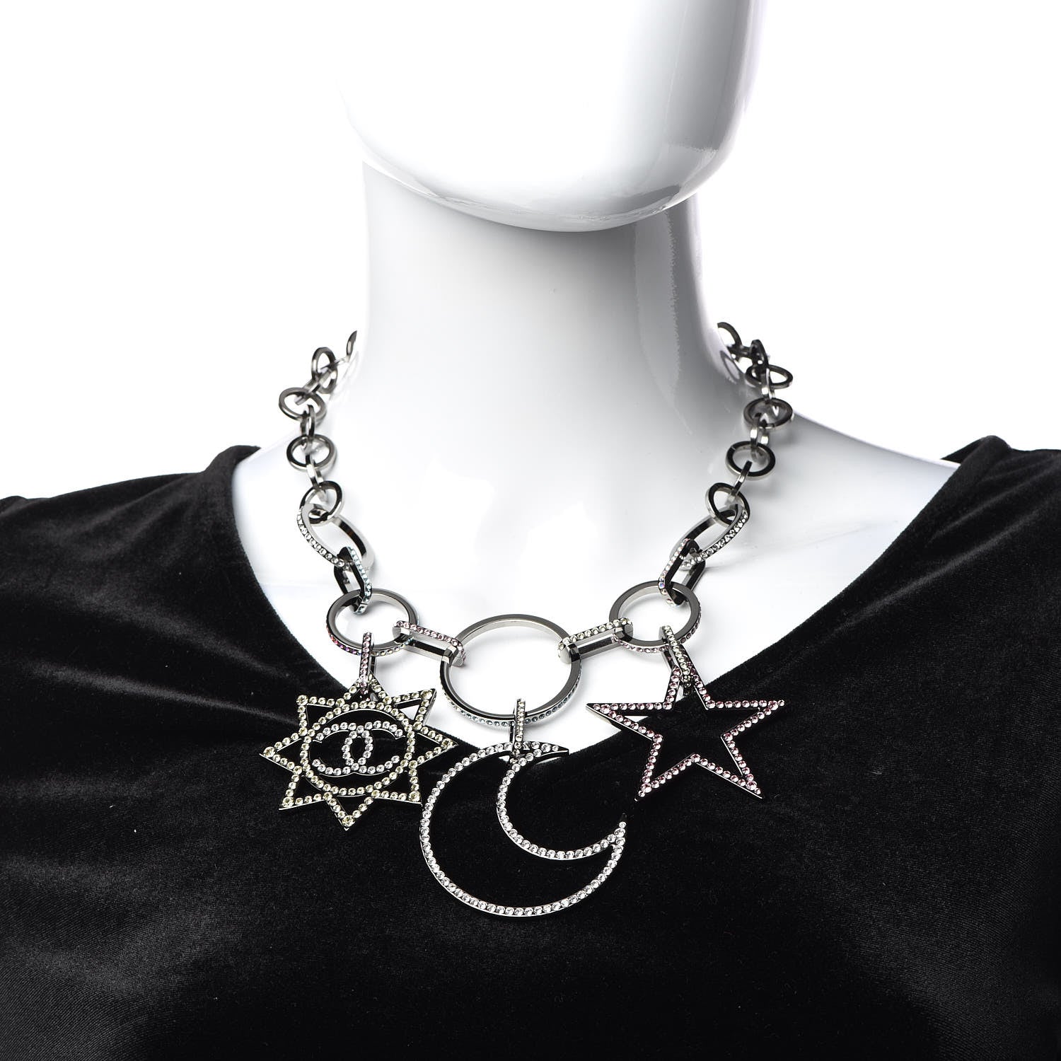 Chanel Ruthenium Crystal CC Star Moon Star Necklace 2 of 6